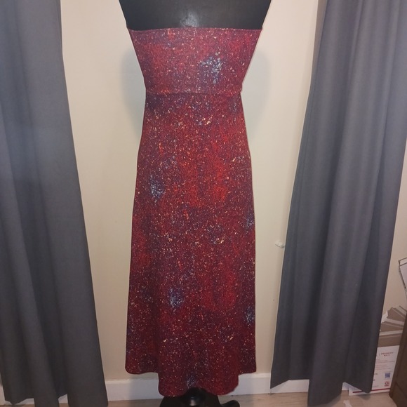 LuLaRoe Boho Y2k Red Blue Speckled Strapless Maxi Tube Dress XS Stretch - Picture 4 of 6